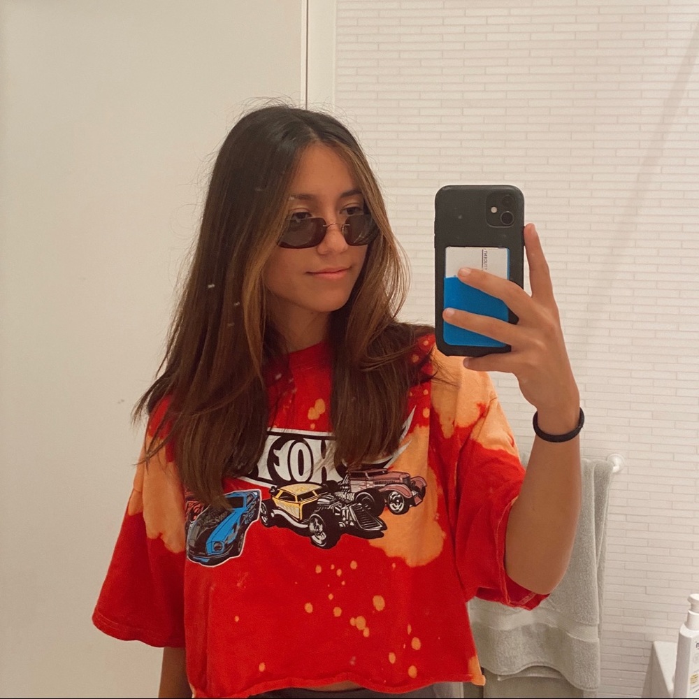 Hot Wheels bleached crop top tee shirt 2X